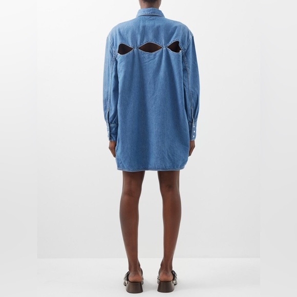 💋SOLD💋✨🌈Ganni Mini Shirt Dress Cutout-back Organic Cotton-blend Denim XXS/XS - Picture 8 of 13